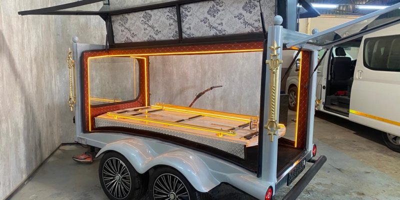 Custom mobile hearse for sale in South Africa, designed for professional funeral services by Tiyosi Trailers.